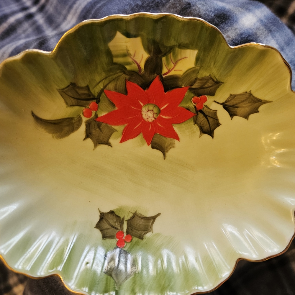 Festive Holiday Ceramic Platter with Poinsettia Design